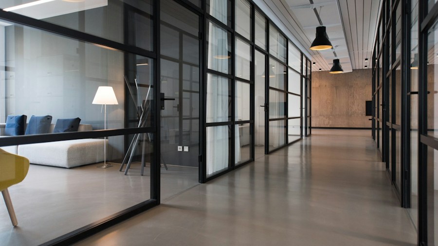 A bright passage connecting spaces in a workplace